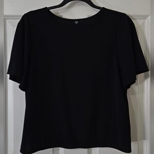 UNIQLO Small Black Crepe Jersey Flare Sleeve Blouse